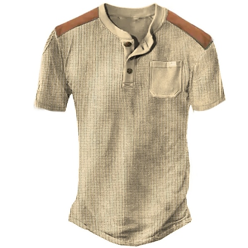 

Hombre Camisa henley gofrada Henley Shirt Camiseta superior Bloque de color Henley Calle Vacaciones Mangas cortas Retazos Bolsillo Ropa Moda Design Básico