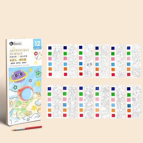 12 Sheets Portable Children Watercolor Coloring Books Paint with