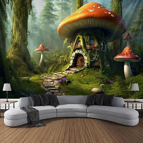

Garden Theme Mushroom Hanging Tapestry Wall Art Large Tapestry Mural Decor Photograph Backdrop Blanket Curtain Home Bedroom Living Room Decoration