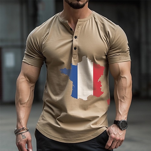 

Herren Henley Shirt Graphic Nationalflagge Henley Bekleidung 3D-Druck Outdoor Täglich Kurzarm Button-Down Bedruckt Modisch Designer Komfortabel