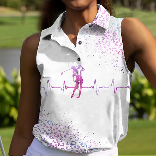 

Women's Polo Shirt Golf Shirt Button Up Polo Breathable Quick Dry Moisture Wicking Sleeveless Golf Apparel Golf Clothes Regular Fit Leopard Printed Summer Tennis Golf Pickleball