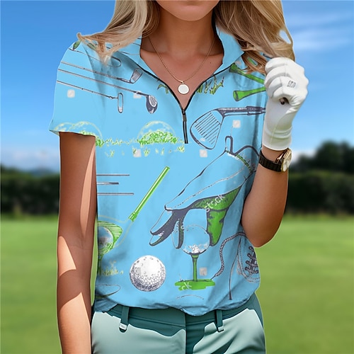 

Femme T-shirt POLO Chemise de golf Respirable Séchage rapide Evacuation de l'humidité Manche Courte Vêtements de golf Top Standard Zippé Col Montant Imprimé Eté Tennis Le golf Pickleball