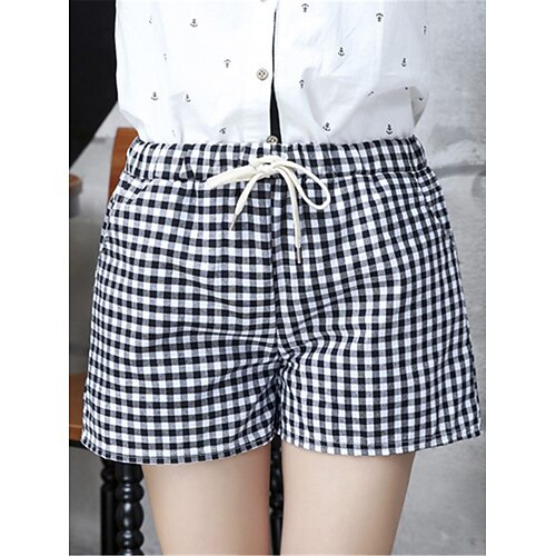 

Mulheres Calção Algodão E Linho Preto Branco Vermelho Moda Roupa de rua Rua Diário Roupa Diária Bolsos Curto Conforto Xadrez M L XL 2XL 3XL