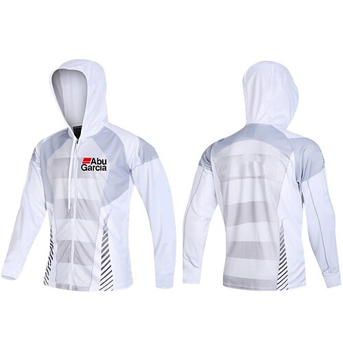 

ABUGARCIA Homme Chemise de pêche Capuche Extérieur manche longue UPF50 Respirable Séchage rapide Anti-transpiration Top Eté Printemps Hiver Extérieur Pêche Blanche