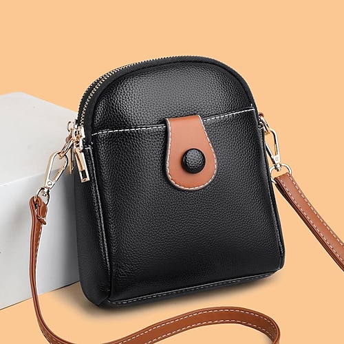 1pc Color Block Pu Leather Crossbody Bag With Zipper, Suitable For