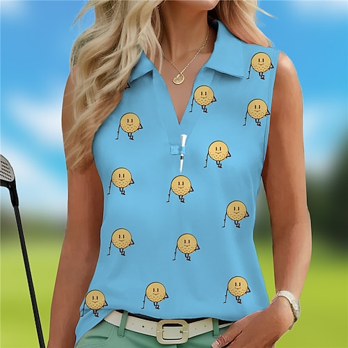 

Femme T-shirt POLO Chemise de golf Respirable Séchage rapide Evacuation de l'humidité Sans Manches Vêtements de golf Top Standard Col en V Imprimé Eté Tennis Le golf Pickleball