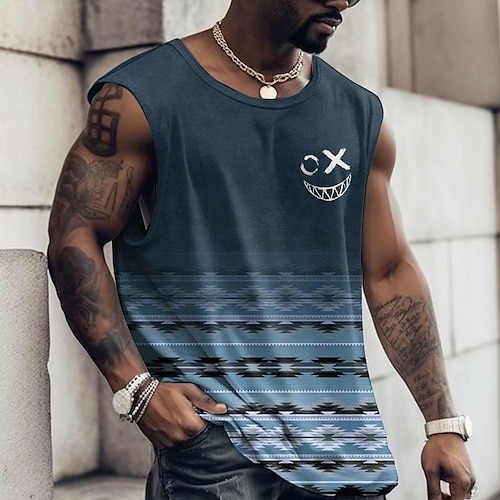 

Men's Vest Top Sleeveless T Shirt for Men Graphic Tribal Crew Neck Clothing Apparel 3D Print Daily Sports Cap Sleeve Print Fashion Designer Muscle