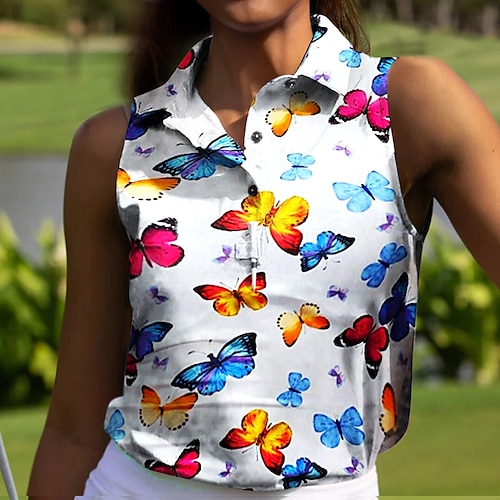 

Mulheres Camisa polo de caminhada Camisa de golfe Pólo de botões Respirável Secagem Rápida Pavio Humido Sem Manga Vestuário de golfe Roupas de golfe Normal Borboleta Verão Tênis Golfe Pickleball