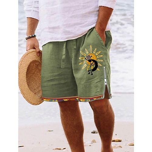 

Men's Board Shorts Swim Shorts Swim Trunks Zipper Pocket Elastic Waist Graphic Prints Comfort Breathable Short Casual Daily Holiday Vintage Ethnic Style Blue Brown Micro-elastic