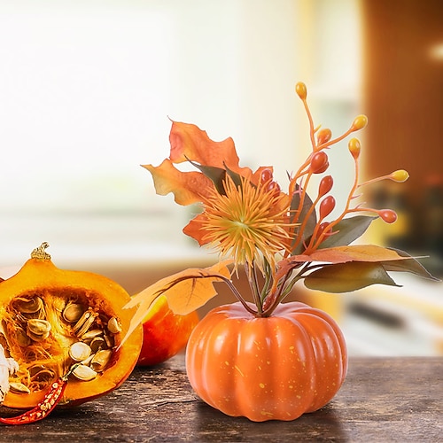 

Abóbora artificial colorida de outono simulada folha de bordo decorações de frutas coral itens de decoração para casa para o halloween e ação de graças durante a época de colheita