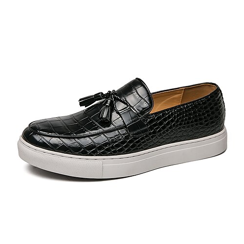 

Hombre Zapatos de taco bajo y Slip-On Mocasines de Confort Zapatos de cuadros de estilo británico Tallas Grandes Casual Británico Diario Oficina y carrera PU Transpirable Cómodo Negro Borgoña