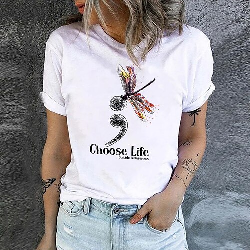 

T shirt Tee Femme Blanche Jaune Vert Claire Animal Imprimer Manche Courte du quotidien Fin de semaine basique Col Rond Normal Standard Peinture S