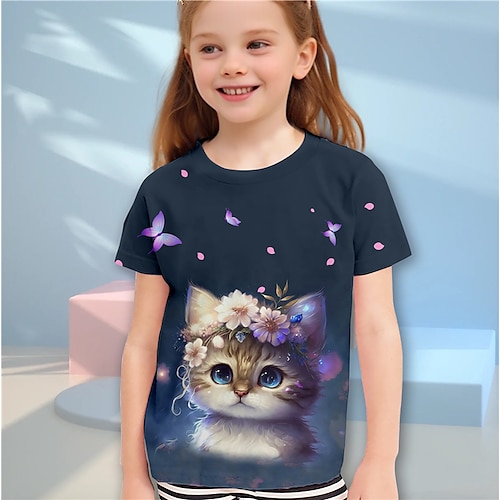 

Fille T-shirt Manche Courte T-shirt Tee-shirts Graphic Floral Chat 3D effet Actif Mode Le style mignon Polyester Extérieur Casual du quotidien Enfants Col ras du cou 3-12 ans Graphique imprimé en 3D