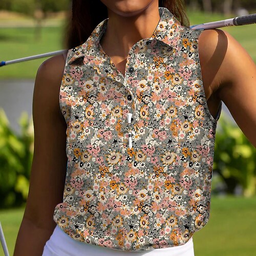 

Damen poloshirt Golfhemd Geknöpftes Poloshirt Atmungsaktiv Schnelltrocknend Feuchtigkeitsableitung Ärmellos Golfbekleidung Golfkleidung Regular Fit Blumen Sommer Tennis Golfspiel Pickleball