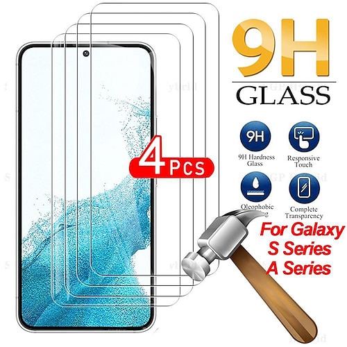 

4 pièces protection d'écran en verre trempé à couverture complète pour samsung galaxy s23 s22 s21 ultar plus s21fe s20fe a14 a34 a54 a13 a53 a73 a52s 5g verre protecteur d'écran pour sansung a12 a22