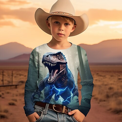 

Para Meninos Camiseta Manga Longa Camisa Camiseta Gráfico Animal Dinossauro Impressão 3D Esportes Moda Roupa de rua Poliéster Ao ar livre Casual Diário Infantil Crewneck 3-12 anos Gráfico impresso em
