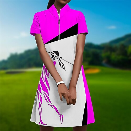 

Mulheres Vestido de tênis vestido de golfe Respirável Secagem Rápida Pavio Humido Sem Manga Vestidos roupa de tênis Zíper Bloco de cor Verão Tênis Golfe Pickleball