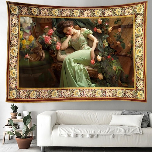 

mulheres vintage penduradas tapeçaria milles fleurs arte da parede grande tapeçaria mural decoração fotografia pano de fundo cobertor cortina casa quarto sala de estar decoração