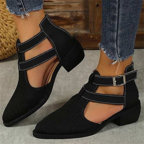 

Women's Sandals Boots Block Heel Sandals Gladiator Sandals Roman Sandals Outdoor Halloween Daily Summer Chunky Heel Pointed Toe Elegant Casual Minimalism PU Buckle Solid Color turmeric Black Beige