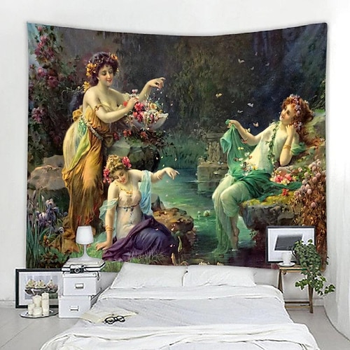

Tapiz colgante de pintura vintage, arte de pared, tapiz grande, mural, decoración, fotografía, telón de fondo, manta, cortina, hogar, dormitorio, sala de estar, decoración
