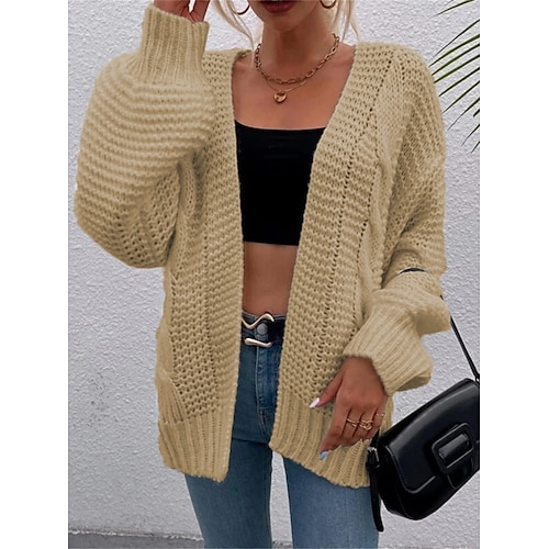 

Mujer Chaqueta de Punto Puente Fornido Tejer Ahuecado De Gran Tamaño Color sólido Frente Abierto Elegante Casual Exterior Diario Verano Otoño Negro Vino S M L