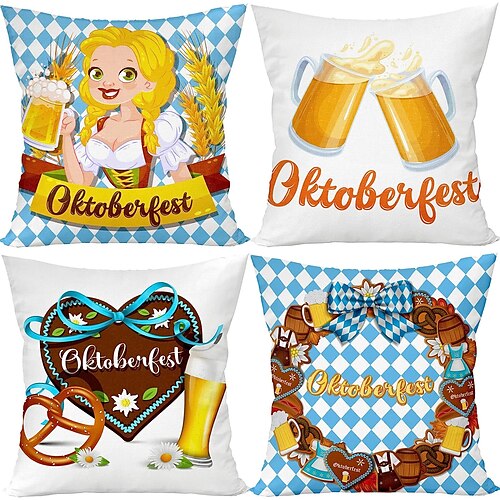 

Funda de almohada de doble cara de oktoberfest, funda de cojín cuadrada decorativa suave de 4 piezas, funda de almohada para dormitorio, sala de estar, sofá, silla, festival de cerveza, almohada