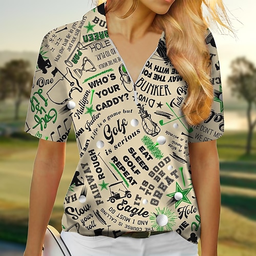 

Damen poloshirt Golfhemd Atmungsaktiv Schnelltrocknend Feuchtigkeitsableitung Kurzarm Golfbekleidung Golfkleidung Regular Fit Zip Buchstabe Sommer Tennis Golfspiel Pickleball