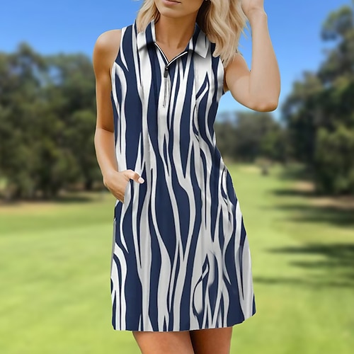 

Women's Tennis Dress Golf Dress Breathable Quick Dry Moisture Wicking Sleeveless Tennis Outfit Tennis Clothing Regular Fit Zipper Side Pockets Printed Summer Tennis Golf Pickleball