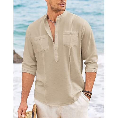 

Homme Chemise Chemise Col Cubain Chemise boutonnée Chemise décontractée Chemisette Chemise d'été Blanche Vin bleu marine Kaki Beige manche longue Plein Henley du quotidien Vacances Poche avant