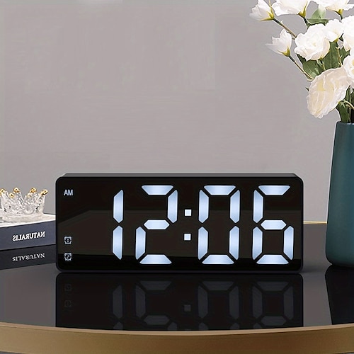 Reloj despertador digital, pantalla LED grande, pantalla de 12/24