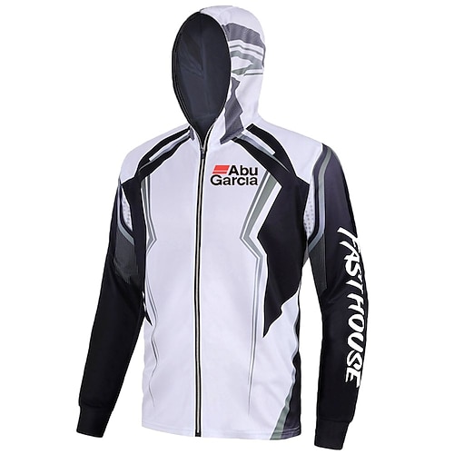 

ABUGARCIA Homme Chemise de pêche Capuche Extérieur manche longue UPF50 Respirable Séchage rapide Anti-transpiration Top Eté Printemps Hiver Pêche Noir Blanc