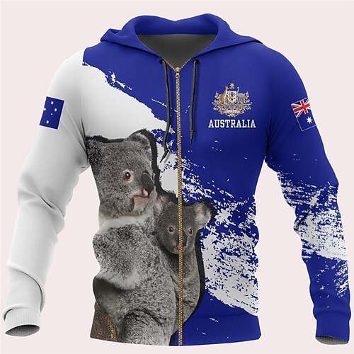 

Homme Sweat à capuche zippé Veste Bleu Capuche Animal Imprimés Photos Zippé Imprimer Sport Loisir du quotidien Des sports 3D effet Vêtement de rue Design Décontractées Printemps Automne Vêtement