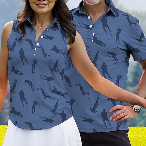 

Homens Mulheres Camisa polo de caminhada polo combinando Camisa de golfe Respirável Secagem Rápida Pavio Humido Vestuário de golfe Roupas de golfe Normal Estampado Verão Tênis Golfe Pickleball