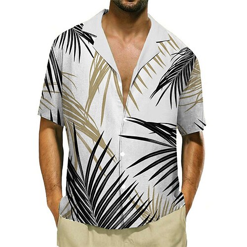 

Homens Camisa Social Estampas Abstratas Folhas colar cubano Amarelo Azul Fúcsia Verde Cinzento Ao ar livre Casual Manga Curta Imprimir Roupa Esportes Moda Roupa de rua Designer