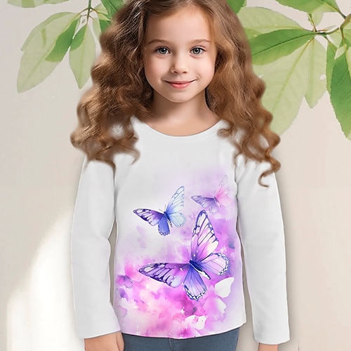 

Chica Camiseta Manga Larga Camiseta Graphic Mariposa Impresión 3D Activo Moda Estilo lindo Poliéster Exterior Casual Diario Niños Cuello redondo 3-12 años Gráfico impreso en 3D Ajuste regular Camisa