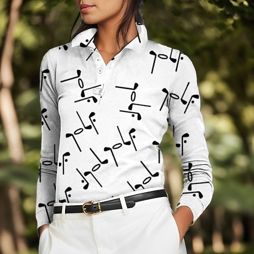 

Mulheres Camisa polo de caminhada Camisa de golfe Pólo de botões Respirável Secagem Rápida Pavio Humido Manga Longa Vestuário de golfe Roupas de golfe Normal Estampado Primavera Outono Tênis Golfe