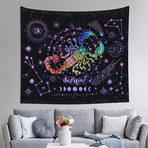 

constelação de escorpião tapeçaria de luz negra uv reativo horóscopo do zodíaco astrologia trippy tapeçaria pendurada parede arte mural para sala de estar quarto