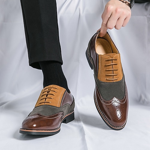 

Homens Oxfords Sapatos formais Bullock Shoes Sapatas da manta do estilo britânico Negócio Casual Formais Casamento Festas Noite Couro Ecológico Respirável Confortável Preto Marron Bloco de cor