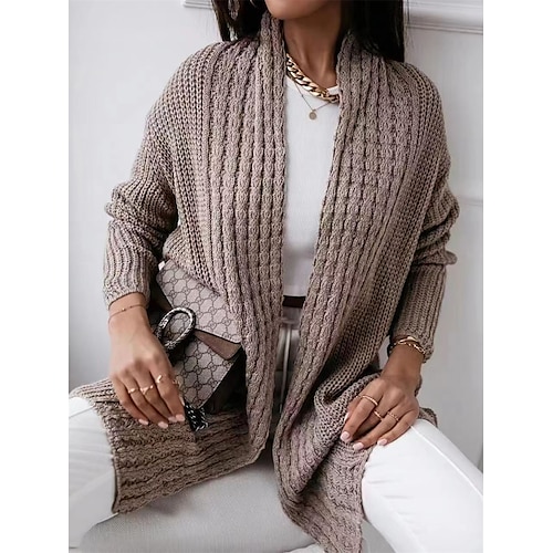

Mulheres Sueter Cardigan Saltador Estriado Tricotar Superdimensionado Côr Sólida Decote V à moda Casual Ao ar livre Diário Outono Inverno Preto Branco S M L
