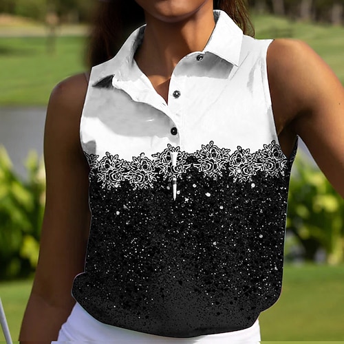 

Women's Polo Shirt Golf Shirt Button Up Polo Breathable Quick Dry Moisture Wicking Sleeveless Golf Apparel Golf Clothes Regular Fit Floral Summer Tennis Golf Pickleball