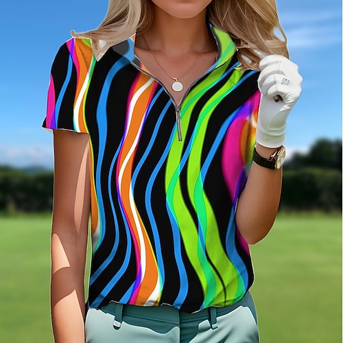 

Mujer Camisas de polo Camiseta de golf Transpirable Secado rápido Dispersor de humedad Manga Corta Ropa de golf ropa de golf Ajuste regular Cremallera Cuello alto Impreso Verano Tenis Golf pepinillo