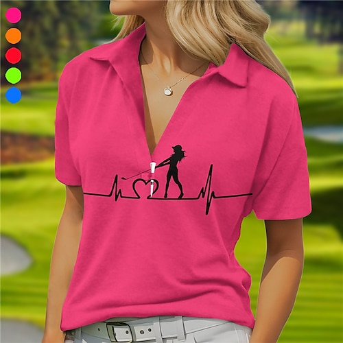 

Damen poloshirt Golfhemd Atmungsaktiv Schnelltrocknend Feuchtigkeitsableitung Kurzarm Golfbekleidung Golfkleidung Regular Fit V-Ausschnitt Bedruckt Sommer Tennis Golfspiel Pickleball