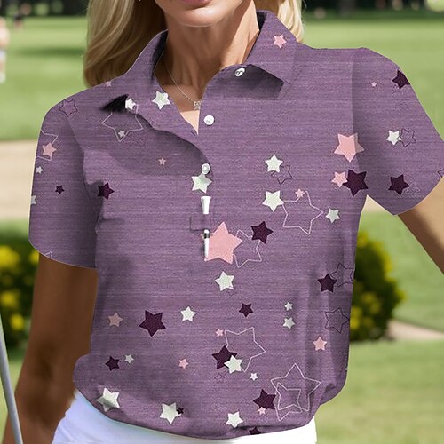 

Mulheres Camisa polo de caminhada Camisa de golfe Pólo de botões Respirável Secagem Rápida Pavio Humido Manga Curta Vestuário de golfe Roupas de golfe Normal Estrela Verão Tênis Golfe Pickleball