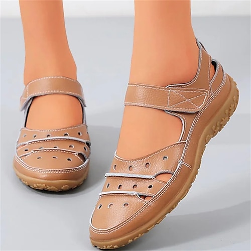 

Damen Halbschuhe Übergrössen Klassische Loafer Outdoor Strand Sommer Flacher Absatz Runde Zehe Brautkleider schlicht Komfort Minimalismus Wanderschuhe PU Klettverschluß Feste Farbe Schwarz Weiß Braun