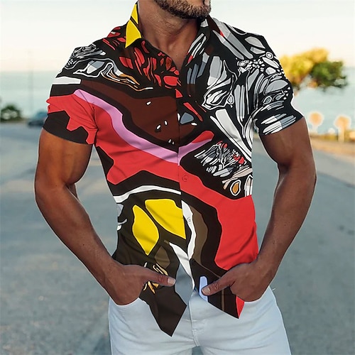 

Men's Shirt Summer Hawaiian Shirt Abstract Graphic Prints Turndown Black White Outdoor Street Short Sleeves Print Clothing Apparel Fashion Streetwear Designer Casual