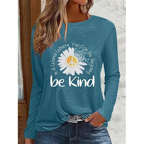 

T shirt Tee Femme Rose Claire Bleu Vert Floral Lettre Imprimer manche longue Vacances Fin de semaine basique Col Rond Normal Standard Fleur Peinture S