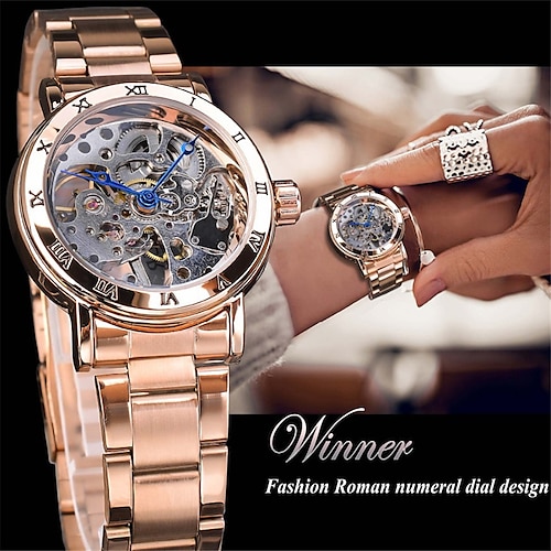 

T-winner Luxury Brand European and American Style Ladies Fashion Casual Stainless Steel Strap Hollow Out Waterproof Mechanical Men's Ladies Watch