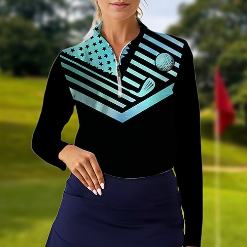 

Damen poloshirt Golfhemd Atmungsaktiv Schnelltrocknend Feuchtigkeitsableitung Langarm Golfbekleidung Golfkleidung Regular Fit Zip Stehkragen Fahne Frühling Herbst Tennis Golfspiel Pickleball