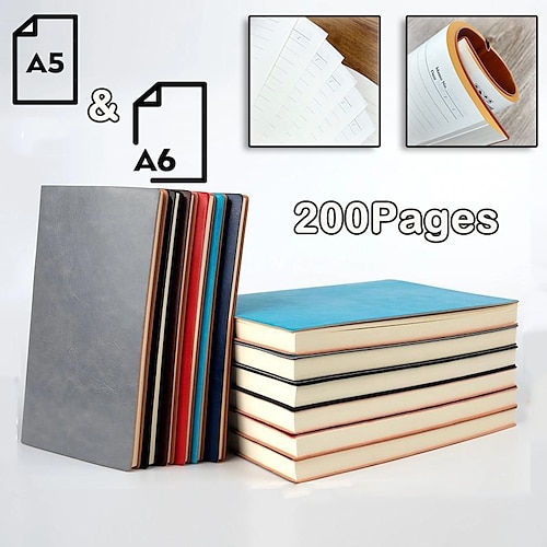 

Leather Journal Notebook Ruled A5 5.8×8.3 Inch A6 4.1×5.8 Inch Solid Color PU SoftCover Portable 200 Pages Notebook for Office Traveler Student, Back to School Gift