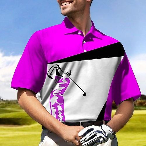 

Homens Camisa polo de caminhada Camisa de golfe Pólo de botões Respirável Secagem Rápida Pavio Humido Manga Curta Vestuário de golfe Roupas de golfe Normal Flamingo Verão Tênis Golfe Pickleball